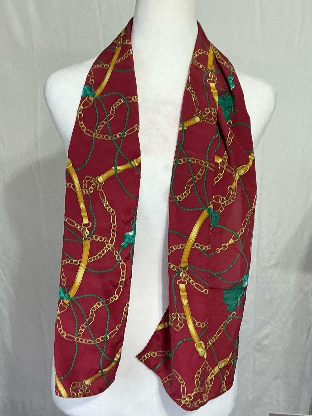 Gold Chain Print Burgundy Scarf by